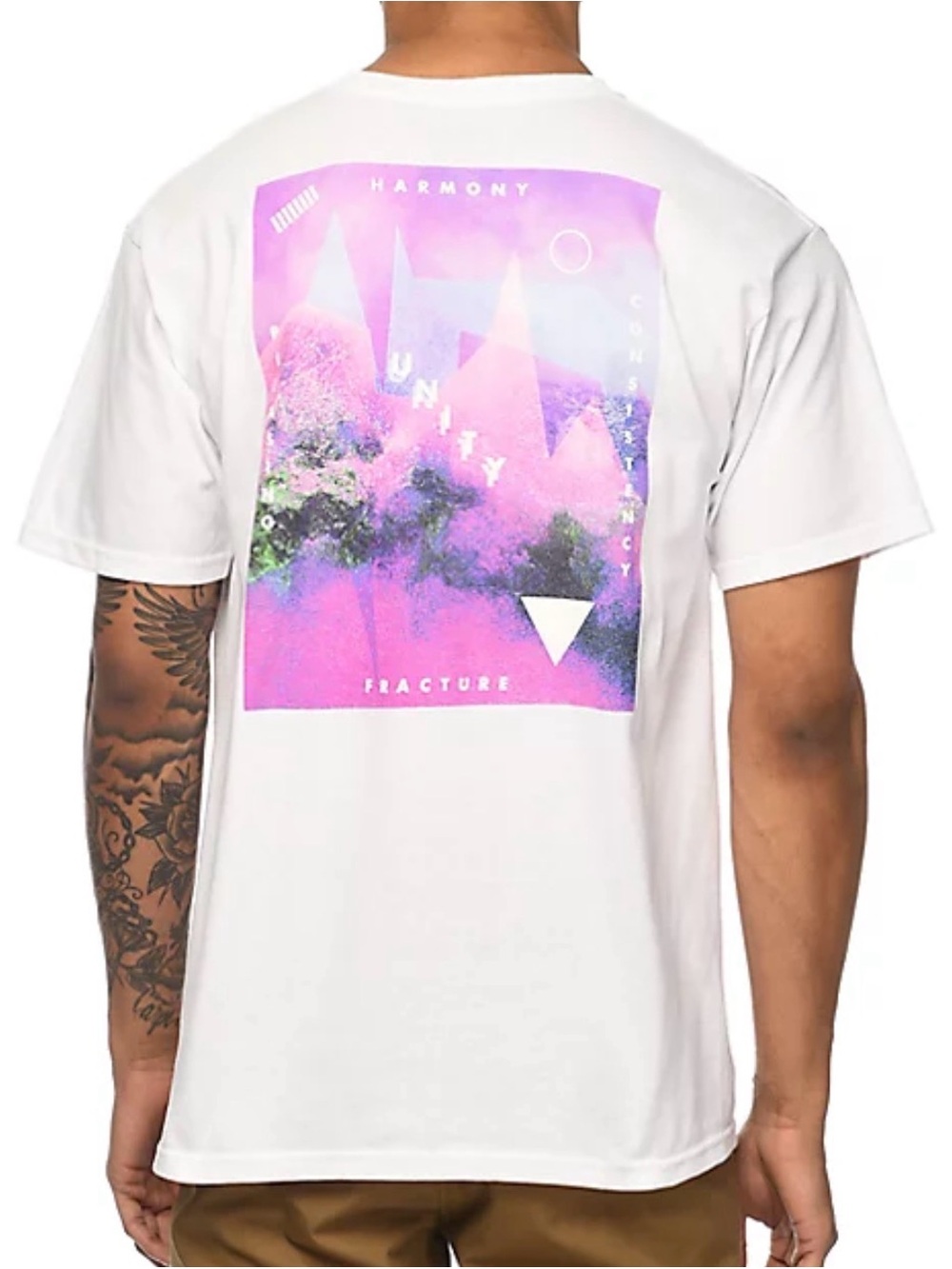 Empyre White Short Sleeve Tee with Pink & Purple Back Graphic